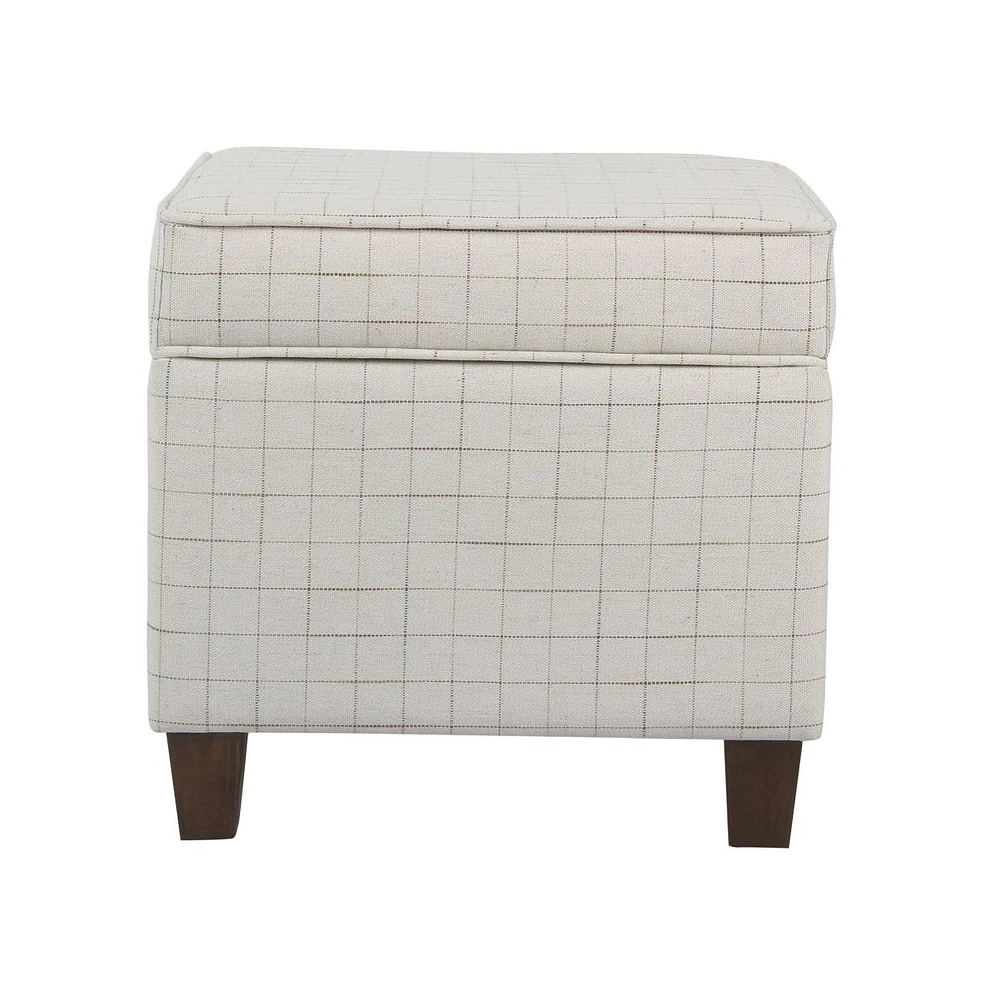 Square Ottoman with Grid Pattern Upholstery & Hidden Storage for Space-Saving Style