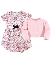 Touched by Nature Toddler Girls Organic Cotton Dress and Cardigan 2pc Set, Ditsy Floral, 5