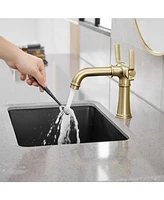 Double Handle Industrial Style Bathroom Faucet Lavatory Mixer Tap Commercial Vanity Brushed Gold