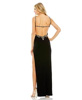 Mac Duggal Women's Embellished Ruched Open Back Column Gown