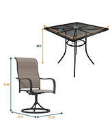 Black 5-Piece Metal Outdoor Patio Dining Set with Square Table with 1.9 in. Umbrella Hole and Swivel Chairs