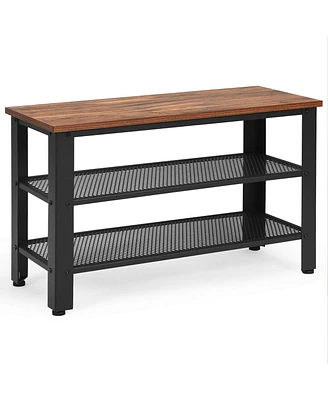 3-Tier Shoe Rack Industrial Shoe Bench with Storage Shelves