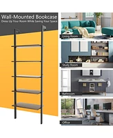 5-Tier Wood Look Ladder Shelf with Metal Frame for Home