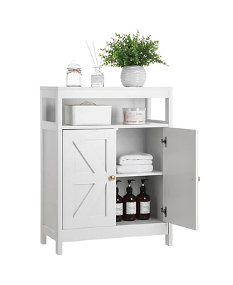 Bathroom Floor Cabinet Wooden Storage Organizer with 2 Doors
