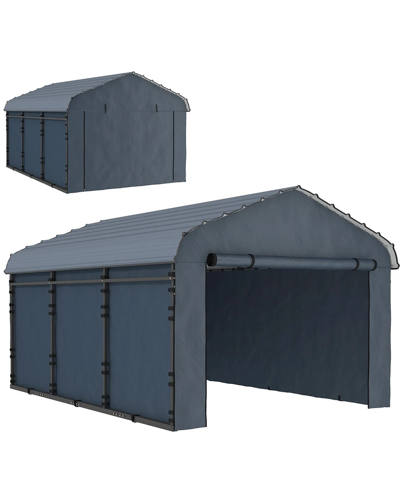 Outsunny 10' x 15' Metal Carport with Metal Roof and Removable Sidewalls