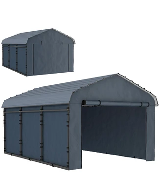 Outsunny 10' x 15' Metal Carport with Metal Roof and Removable Sidewalls