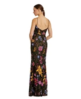 Mac Duggal Women's Spaghetti Strap Floral Embroidered Gown