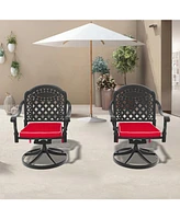 2 Cast Aluminum Swivel Patio Chairs, Black Frame, Random Color Cushions