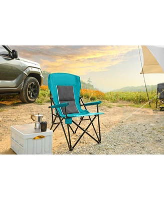 High-back lawn chair, 250lbs, portable, cup holder - blue
