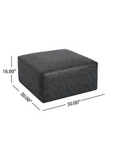 Square Pu Leather Ottoman,Black