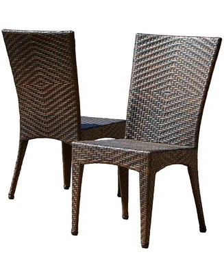 Woven Wicker Outdoor Dining Chairs - Set of 2