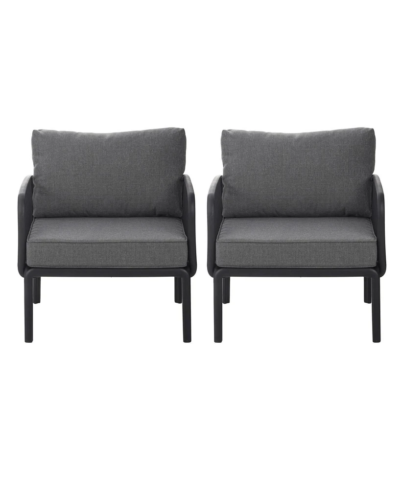 Outdoor Club Chairs (Set of 2), Modern, Waterproof Cushions, Black/Gray