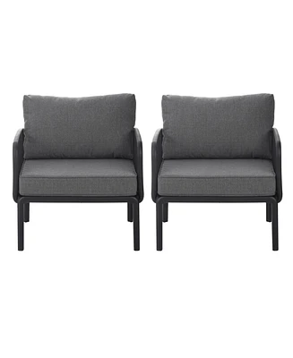 Outdoor Club Chairs (Set of 2), Modern, Waterproof Cushions, Black/Gray