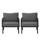 Outdoor Club Chairs (Set of 2), Modern, Waterproof Cushions, Black/Gray