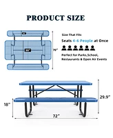 72" Expanded Metal Rectangular Picnic Table, Blue