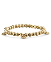 Bling Jewelry Multi Heart Dangle Charms Stretch Bracelet Yellow Gold Plated Brass 6.5 To 7.5 Inch