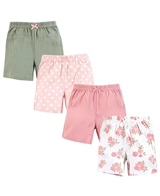 Hudson Baby Toddler Girls Shorts Bottoms 4-Pack, Soft Pink Roses, 5