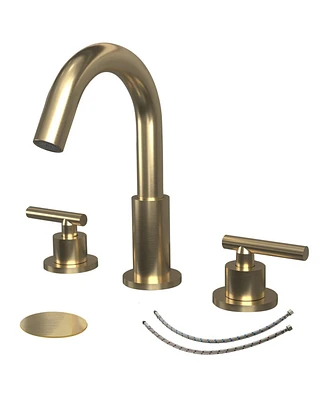 8 in. Widespread 2-Handle Mid-Arc Bathroom Faucet with Valve and cUPC Water Supply Lines Brushed Gold