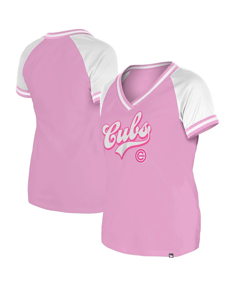 New Era Women's Light Pink Chicago Cubs Gameday V-Neck T-Shirt