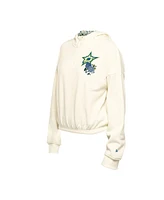 New Era Women's Cream Dallas Stars Glam Game Quarter-Zip Cropped Floral Hoodie Pullover Top