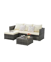 2-Piece Wicker Patio Set, L-Shaped, Ottoman, Lounger Table