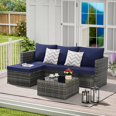 2-Piece Wicker Patio Set, L-Shaped, Ottoman, Lounger Table