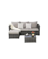 2-Piece Wicker Patio Set, L-Shaped, Ottoman, Lounger Table