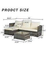 2-Piece Wicker Patio Set, L-Shaped, Ottoman, Lounger Table