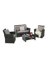 4-Piece Outdoor Patio Furniture Set, Rattan Chairs, Glass Table