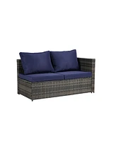 6pc Outdoor Patio Set, Wicker Sofa, Glass Table, Cushions & Pillows