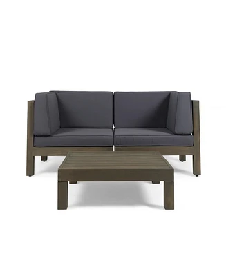 Acacia Wood Outdoor Loveseat Set with Coffee Table