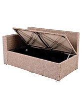6-Piece Outdoor Pe Rattan Wicker Sofa Set with Storage & Glass Table