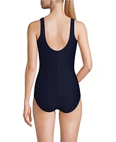 Lands' End Women's Long Tugless Low Leg Ribbed One Piece Swimsuit