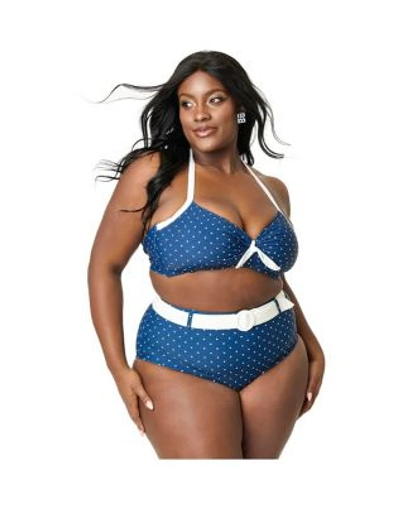 Plus Size Bow Halter Swim Top High Waisted Belted Redondo Swim Bottoms