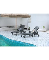 3-Piece Patio Lounge Set, Grey, Chaise Lounges with Table, Wheels & Cup Holder