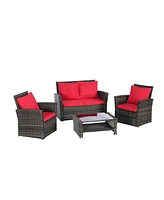 4-Piece Outdoor Patio Furniture Set, Rattan Chairs, Glass Table