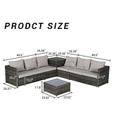 6-Piece Woven Patio Set, L-Shaped Sectional, Corner & Glass Tables