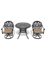 3-pc Cast Aluminum Dining Set, 2 Swivel Chairs & 35" Round Table
