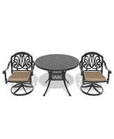 3-pc Cast Aluminum Dining Set, 2 Swivel Chairs, 39" Round Table, Black Frame