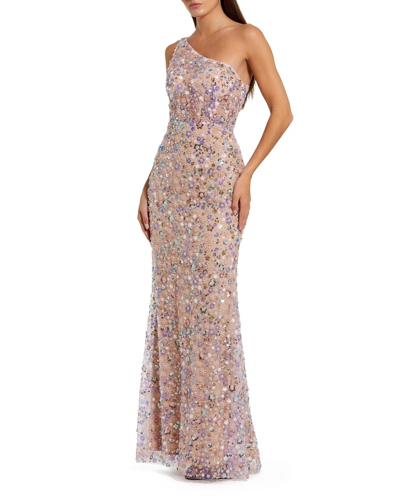 Mac Duggal Women's Floral Embellished One Shoulder Gown