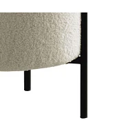 Modern Foam Ottoman with Faux Sheepskin and Matte Metal Legs