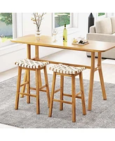 Woven Saddle Stools Set of 2 31'' Faux Pu Leather Bar Height Kitchen Stool