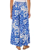 Vince Camuto Women's Ikat-Print Smocked-Waist Pull-On Wide-Leg Pants