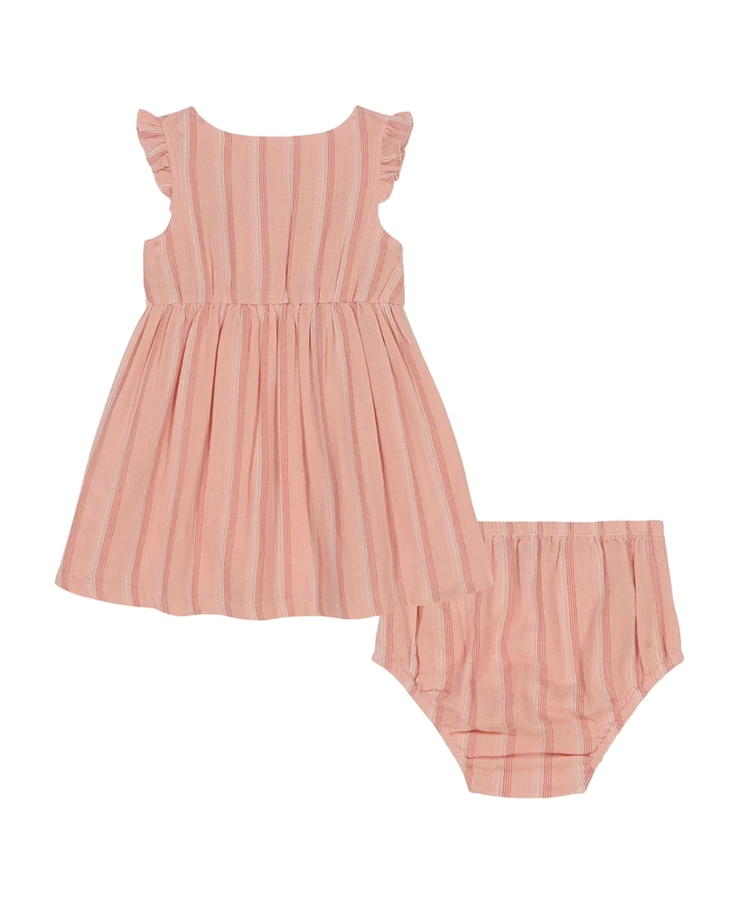 Calvin Klein Baby Girls 2-Piece Striped Gauze Dress and Bloomers Set