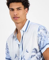 Guess Men's Short Sleeve Button Front Jungle Scenery Shirt