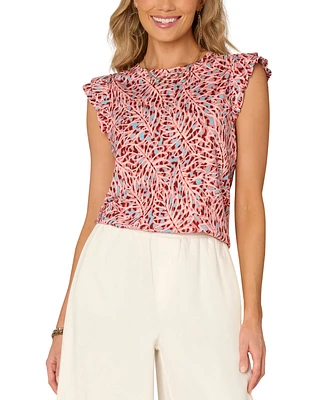 Democracy Women's Flutter-Sleeve Printed Knit Top