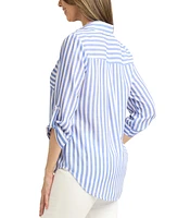 Bcx Juniors' Striped Button-Front 3/4-Sleeve Shirt