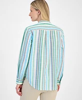 Nautica Jeans Women's Striped Roll-Tab Button Shirt