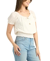 Bcx Juniors' Smocked-Hem Bubble-Sleeve Peasant Top