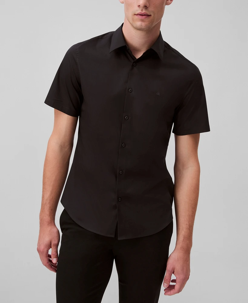 Calvin Klein Men's Slim Fit Short Sleeve Solid Stretch Button-Front Shirt
